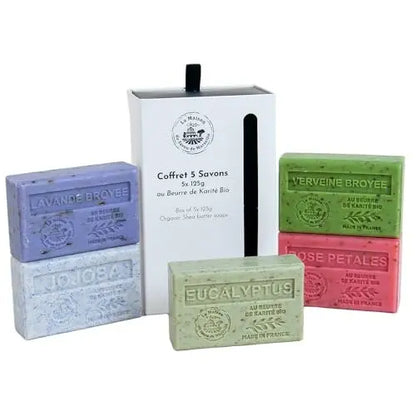 La Maison du Savon de Marseille French Soaps - 5 x 125g Bars - Organic Shea Butter Skincare Gift Set with Exfoliating Fragrances Avelisse
