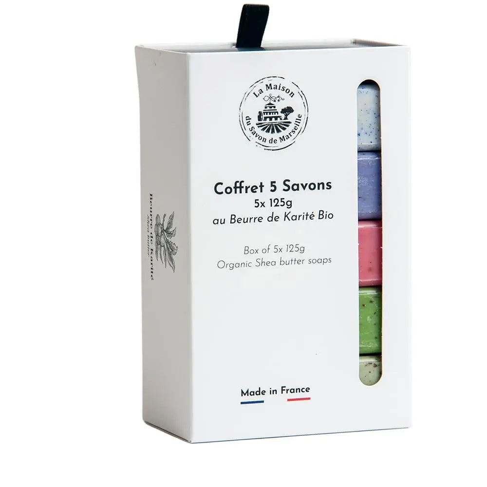 La Maison du Savon de Marseille French Soaps - 5 x 125g Bars - Organic Shea Butter Skincare Gift Set with Exfoliating Fragrances Avelisse