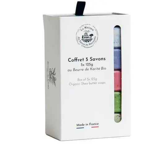 La Maison du Savon de Marseille French Soaps - 5 x 125g Bars - Organic Shea Butter Skincare Gift Set with Exfoliating Fragrances Avelisse