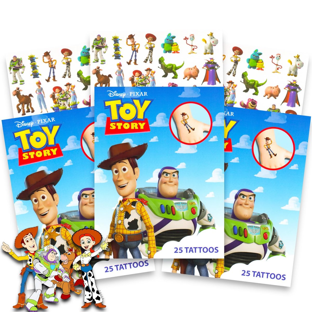 Disney Pixar Toy Story Temporary Tattoos Party Favors Pack - 75 Toy Story Tattoos for Kids & Adults, Multicolor - görsel 1