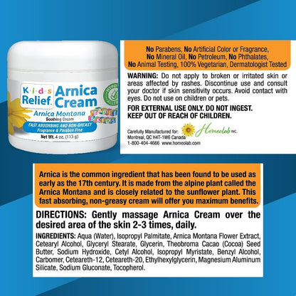 Kids Relief Arnica Cream – Natural Soothing Unscented Moisturizer for Children's Sensitive Skin, 4 oz