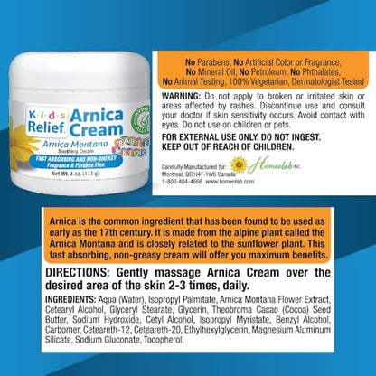 Kids Relief Arnica Cream – Natural Soothing Unscented Moisturizer for Children's Sensitive Skin, 4 oz