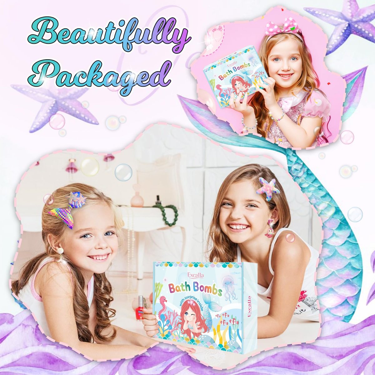 20 Princess Bath Bombs with Surprise Jewelry Toys Inside - Fun Fizzy Gifts for Girls, Kids Birthday, Valentines, Easter by Excalla Avelisse