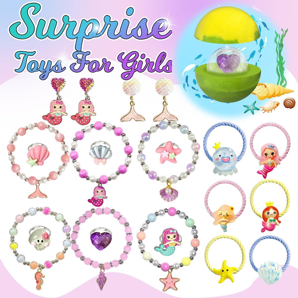 20 Princess Bath Bombs with Surprise Jewelry Toys Inside - Fun Fizzy Gifts for Girls, Kids Birthday, Valentines, Easter by Excalla Avelisse