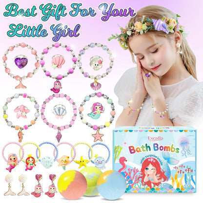 20 Princess Bath Bombs with Surprise Jewelry Toys Inside - Fun Fizzy Gifts for Girls, Kids Birthday, Valentines, Easter by Excalla Avelisse