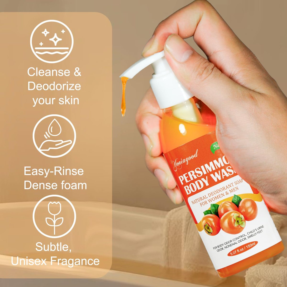 yoniagood 2 PCS Persimmon Body Wash for Strong Odor Control, Natural Persimmon Soap Bar Old People Smell Remover, Smelly Feet Deodorant Body Odor Eliminator, Body Wash Gel for Women & Men - görsel 11