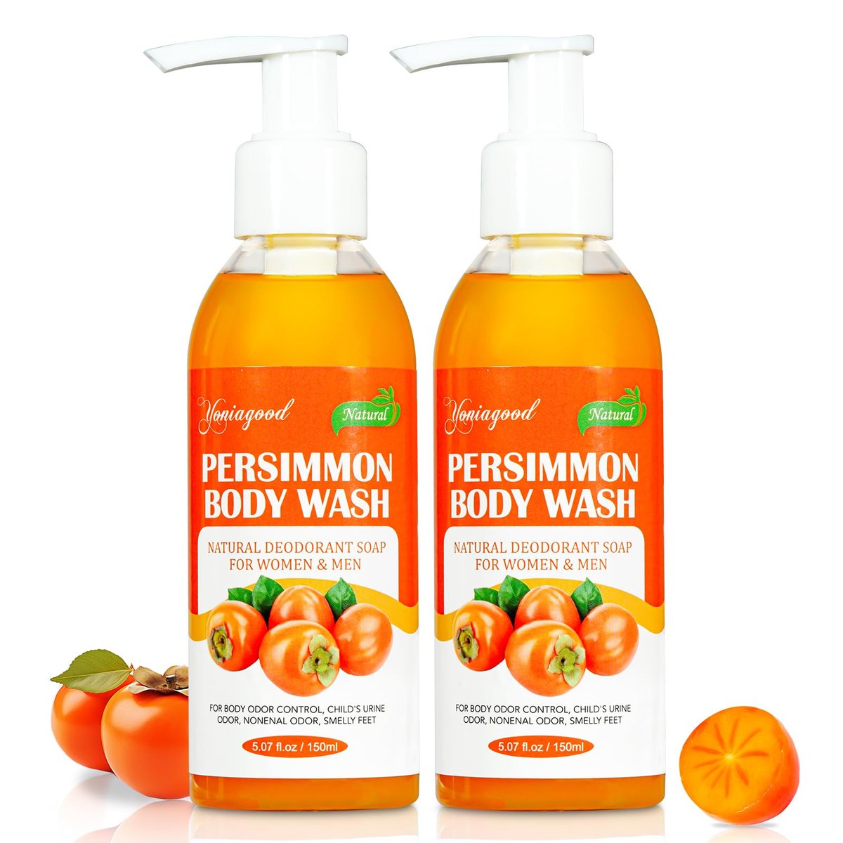 yoniagood 2 PCS Persimmon Body Wash for Strong Odor Control, Natural Persimmon Soap Bar Old People Smell Remover, Smelly Feet Deodorant Body Odor Eliminator, Body Wash Gel for Women & Men - görsel 1