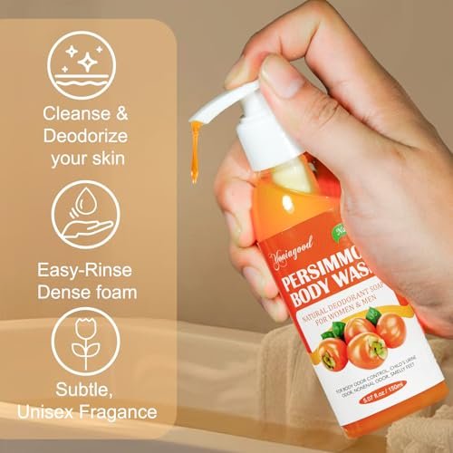 yoniagood 2 PCS Persimmon Body Wash for Strong Odor Control, Natural Persimmon Soap Bar Old People Smell Remover, Smelly Feet Deodorant Body Odor Eliminator, Body Wash Gel for Women & Men - görsel 12