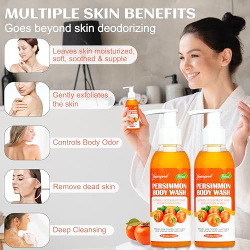 yoniagood 2 PCS Persimmon Body Wash for Strong Odor Control, Natural Persimmon Soap Bar Old People Smell Remover, Smelly Feet Deodorant Body Odor Eliminator, Body Wash Gel for Women & Men - görsel 6