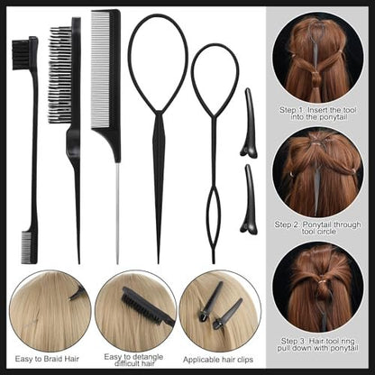Slick Back Hair Brush with 1000pcs Hair Rubber Bands, Hair Wax Stick, Elastic Hair Ties, Rat Tail Comb for Women, Men, and All Hair Types – Curly, Straight, and More