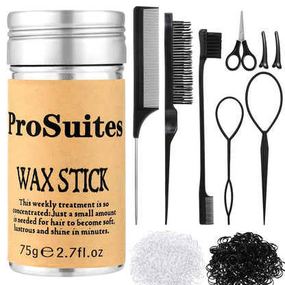 Slick Back Hair Brush with 1000pcs Hair Rubber Bands, Hair Wax Stick, Elastic Hair Ties, Rat Tail Comb for Women, Men, and All Hair Types – Curly, Straight, and More