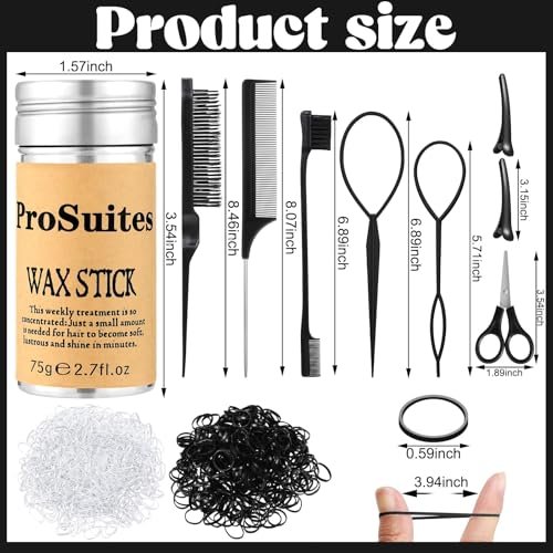 Slick Back Hair Brush with 1000pcs Hair Rubber Bands, Hair Wax Stick, Elastic Hair Ties, Rat Tail Comb for Women, Men, and All Hair Types – Curly, Straight, and More - görsel 6