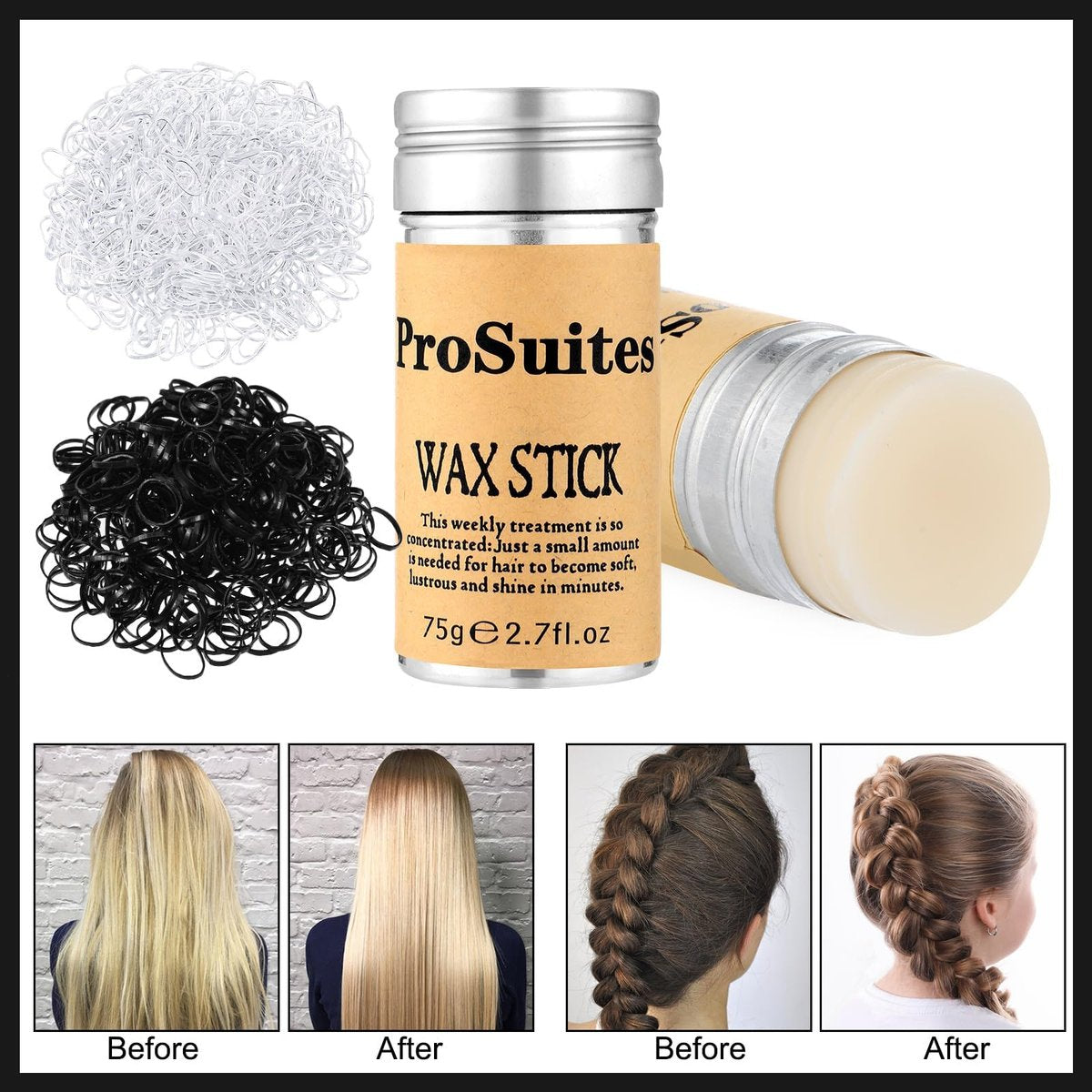 Slick Back Hair Brush with 1000pcs Hair Rubber Bands, Hair Wax Stick, Elastic Hair Ties, Rat Tail Comb for Women, Men, and All Hair Types – Curly, Straight, and More - görsel 7