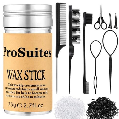 Slick Back Hair Brush with 1000pcs Hair Rubber Bands, Hair Wax Stick, Elastic Hair Ties, Rat Tail Comb for Women, Men, and All Hair Types – Curly, Straight, and More