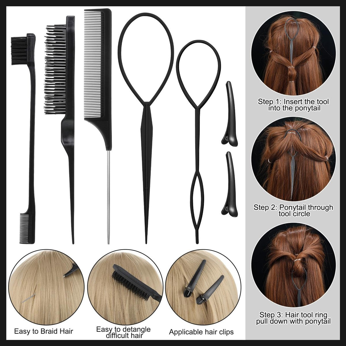Slick Back Hair Brush with 1000pcs Hair Rubber Bands, Hair Wax Stick, Elastic Hair Ties, Rat Tail Comb for Women, Men, and All Hair Types – Curly, Straight, and More - görsel 11