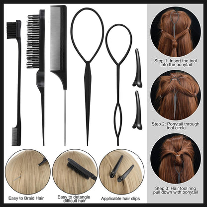 Slick Back Hair Brush with 1000pcs Hair Rubber Bands, Hair Wax Stick, Elastic Hair Ties, Rat Tail Comb for Women, Men, and All Hair Types – Curly, Straight, and More