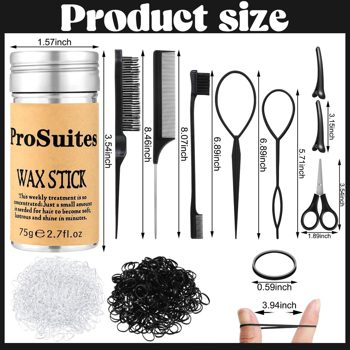 Slick Back Hair Brush with 1000pcs Hair Rubber Bands, Hair Wax Stick, Elastic Hair Ties, Rat Tail Comb for Women, Men, and All Hair Types – Curly, Straight, and More - görsel 5