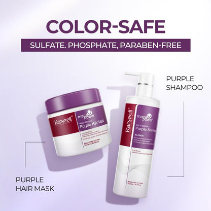 Karseell Maca Power Purple Hair Mask & Shampoo Set - Neutralizes Brass & Yellow Tones for Blonde, Gray, Silver, and Color-Treated Hair (2 x 16.9 fl oz) Avelisse