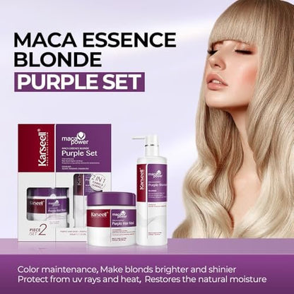 Karseell Maca Power Purple Hair Mask & Shampoo Set - Neutralizes Brass & Yellow Tones for Blonde, Gray, Silver, and Color-Treated Hair (2 x 16.9 fl oz) Avelisse