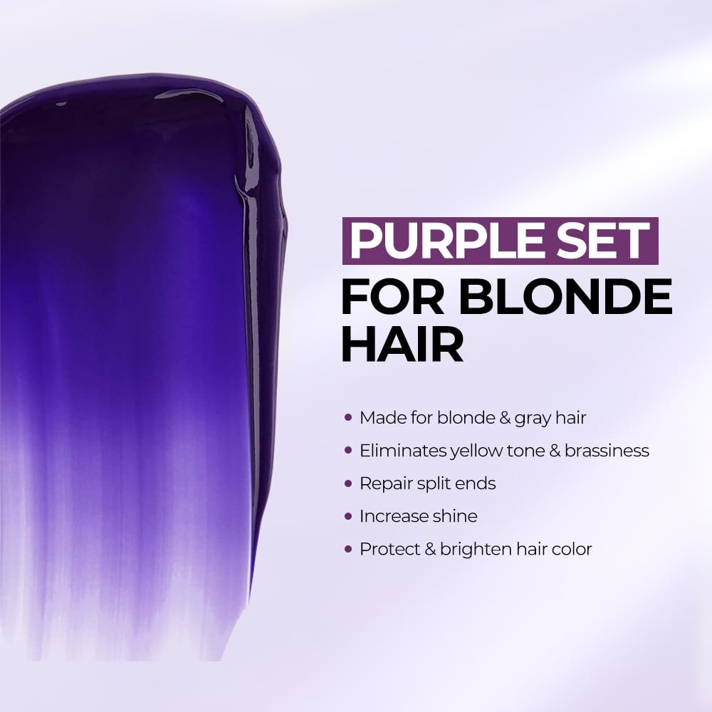 Karseell Maca Power Purple Hair Mask & Shampoo Set - Neutralizes Brass & Yellow Tones for Blonde, Gray, Silver, and Color-Treated Hair (2 x 16.9 fl oz) Avelisse