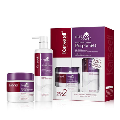 Karseell Maca Power Purple Hair Mask & Shampoo Set - Neutralizes Brass & Yellow Tones for Blonde, Gray, Silver, and Color-Treated Hair (2 x 16.9 fl oz) Avelisse