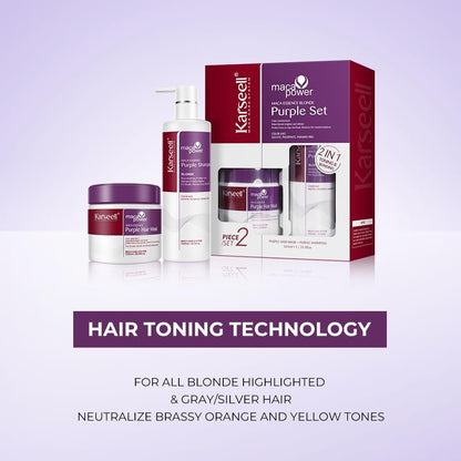 Karseell Maca Power Purple Hair Mask & Shampoo Set - Neutralizes Brass & Yellow Tones for Blonde, Gray, Silver, and Color-Treated Hair (2 x 16.9 fl oz) Avelisse