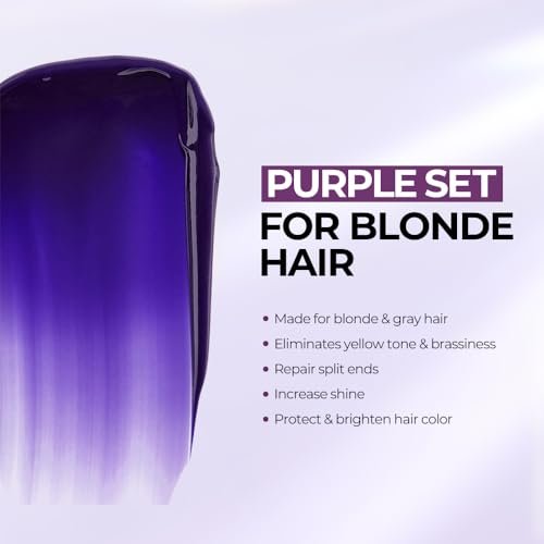 Karseell Maca Power Purple Hair Mask & Shampoo Set - Neutralizes Brass & Yellow Tones for Blonde, Gray, Silver, and Color-Treated Hair (2 x 16.9 fl oz) Avelisse