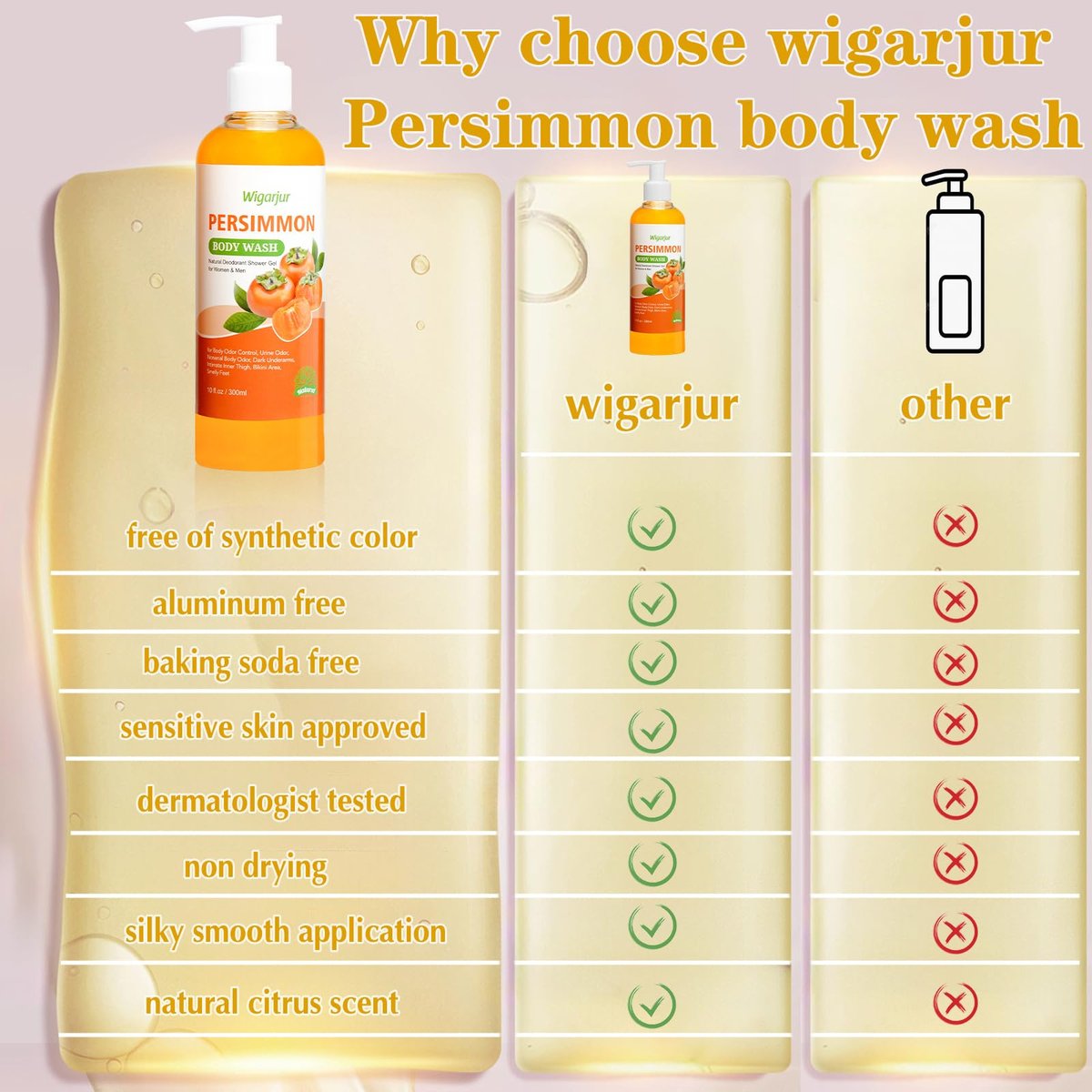 wigarjur Persimmon Body Wash for Old People Smell – Natural Deodorant Bar Soap for Strong Odor & Smelly Feet – Cleansing Body Deodorizing with Persimmon & Green Tea Extracts (10 Fl Oz) - görsel 11