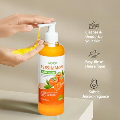 wigarjur Persimmon Body Wash for Old People Smell – Natural Deodorant Bar Soap for Strong Odor & Smelly Feet – Cleansing Body Deodorizing with Persimmon & Green Tea Extracts (10 Fl Oz)