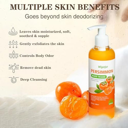 wigarjur Persimmon Body Wash for Old People Smell – Natural Deodorant Bar Soap for Strong Odor & Smelly Feet – Cleansing Body Deodorizing with Persimmon & Green Tea Extracts (10 Fl Oz)