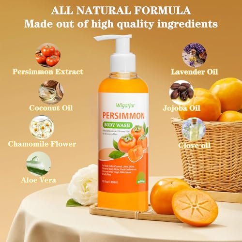 wigarjur Persimmon Body Wash for Old People Smell – Natural Deodorant Bar Soap for Strong Odor & Smelly Feet – Cleansing Body Deodorizing with Persimmon & Green Tea Extracts (10 Fl Oz) - görsel 4