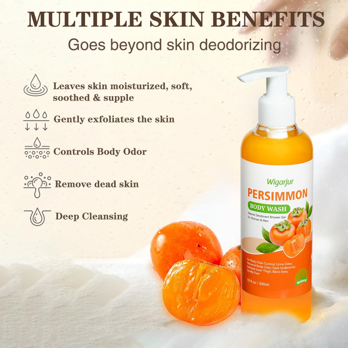 wigarjur Persimmon Body Wash for Old People Smell – Natural Deodorant Bar Soap for Strong Odor & Smelly Feet – Cleansing Body Deodorizing with Persimmon & Green Tea Extracts (10 Fl Oz) - görsel 5
