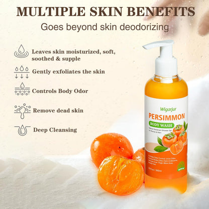wigarjur Persimmon Body Wash for Old People Smell – Natural Deodorant Bar Soap for Strong Odor & Smelly Feet – Cleansing Body Deodorizing with Persimmon & Green Tea Extracts (10 Fl Oz)