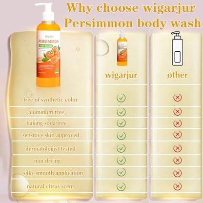 wigarjur Persimmon Body Wash for Old People Smell – Natural Deodorant Bar Soap for Strong Odor & Smelly Feet – Cleansing Body Deodorizing with Persimmon & Green Tea Extracts (10 Fl Oz)