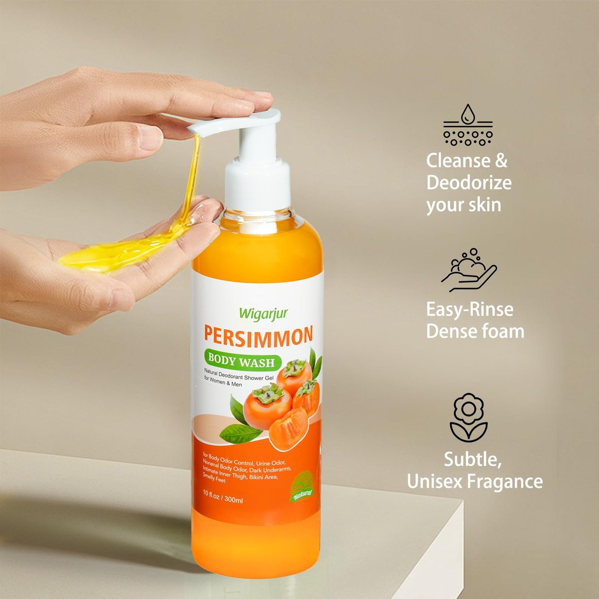 wigarjur Persimmon Body Wash for Old People Smell – Natural Deodorant Bar Soap for Strong Odor & Smelly Feet – Cleansing Body Deodorizing with Persimmon & Green Tea Extracts (10 Fl Oz) - görsel 9