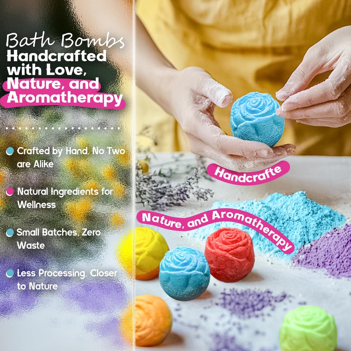 30 Rose-Shaped Bath Bombs – Handmade with Natural Ingredients, 6 Calming Scents – Relaxing Spa Gifts for Women, Men, Teens & Kids Avelisse