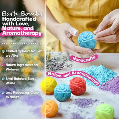 30 Rose-Shaped Bath Bombs – Handmade with Natural Ingredients, 6 Calming Scents – Relaxing Spa Gifts for Women, Men, Teens & Kids Avelisse