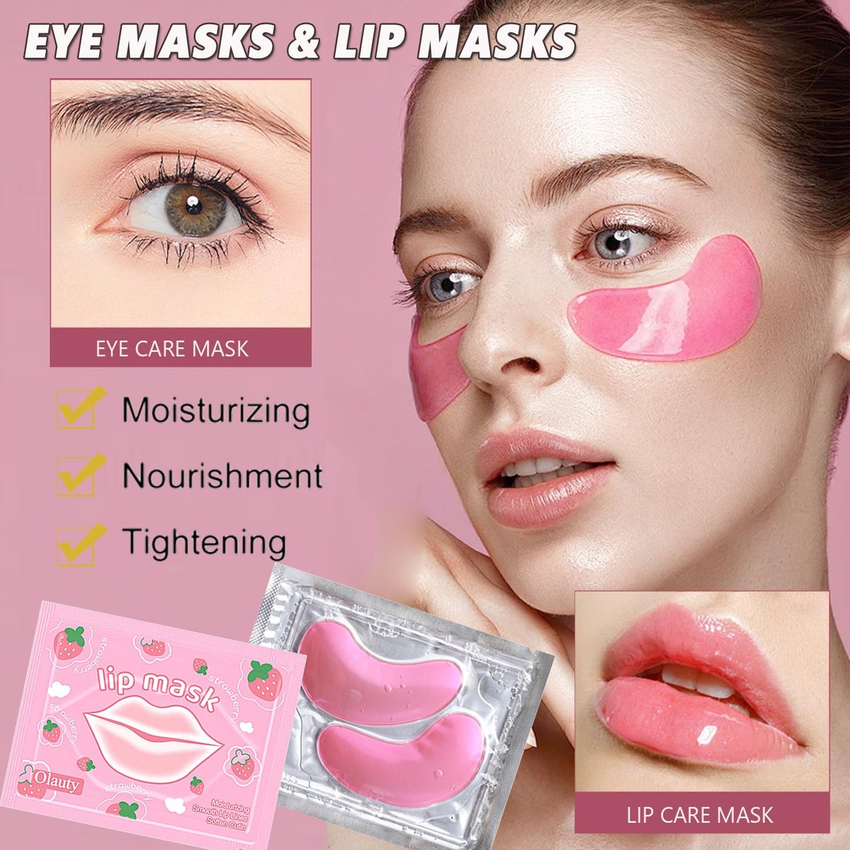 30 Pairs Eye Masks & Lip Masks - Under Eye Patches for Puffy Eyes, Moisturizing Lip Mask Pink Pads, Reducing Fine Lines, Bulk Gifts for Mother's Day, Graduation, Teacher Appreciation - görsel 4