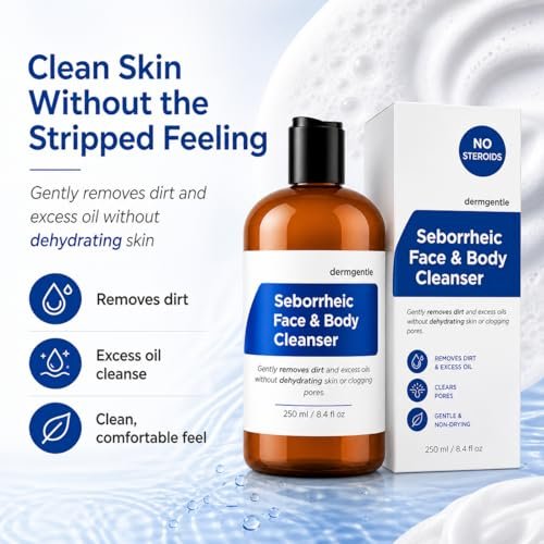 Dermgentle Seborrheic Face & Body Cleanser - Hydrating Face Wash for Seborrheic Dermatitis, Oil-Free, Soap-Free, 8 fl. oz Avelisse