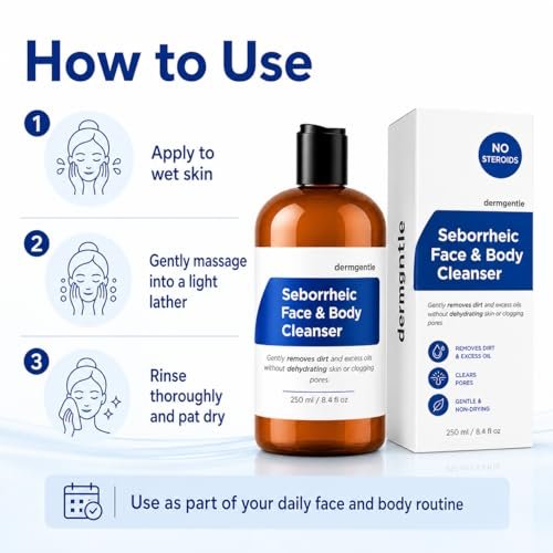 Dermgentle Seborrheic Face & Body Cleanser - Hydrating Face Wash for Seborrheic Dermatitis, Oil-Free, Soap-Free, 8 fl. oz Avelisse