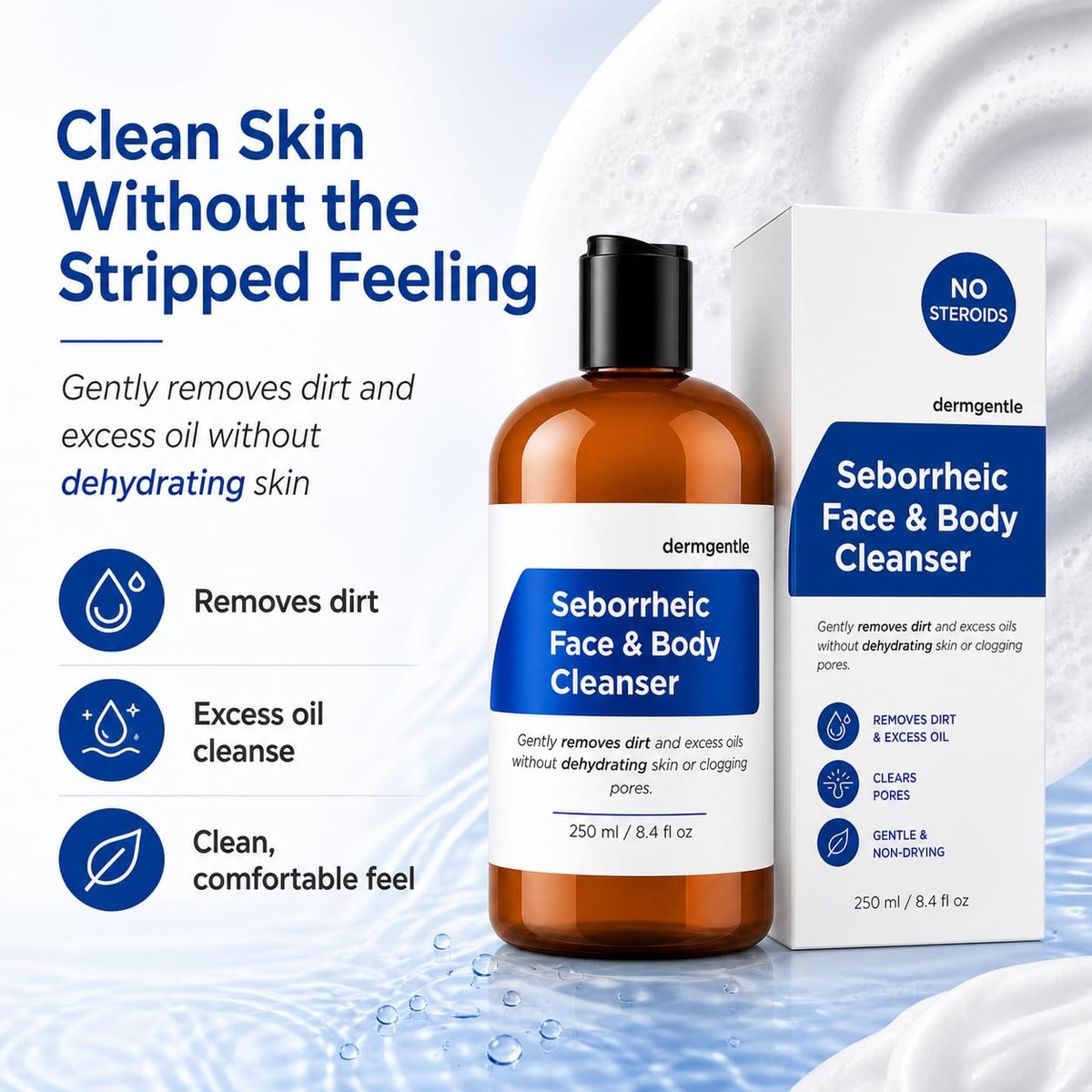 Dermgentle Seborrheic Face & Body Cleanser - Hydrating Face Wash for Seborrheic Dermatitis, Oil-Free, Soap-Free, 8 fl. oz Avelisse