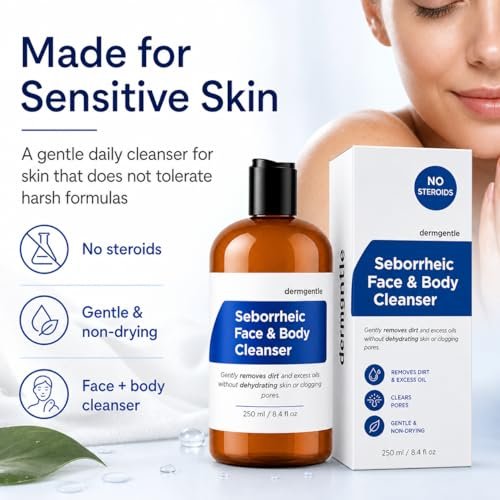 Dermgentle Seborrheic Face & Body Cleanser - Hydrating Face Wash for Seborrheic Dermatitis, Oil-Free, Soap-Free, 8 fl. oz Avelisse