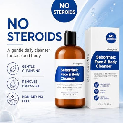 Dermgentle Seborrheic Face & Body Cleanser - Hydrating Face Wash for Seborrheic Dermatitis, Oil-Free, Soap-Free, 8 fl. oz Avelisse