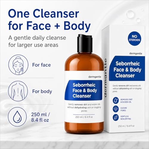 Dermgentle Seborrheic Face & Body Cleanser - Hydrating Face Wash for Seborrheic Dermatitis, Oil-Free, Soap-Free, 8 fl. oz Avelisse