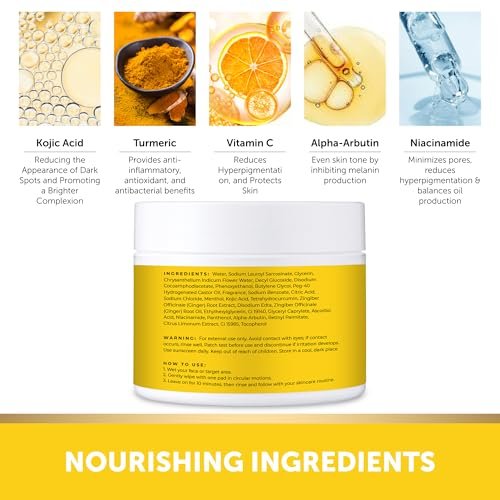 VALITIC Turmeric Kojic Acid Cleansing Pads - Exfoliating Dark Spot Remover for Face with Vitamin C, Alpha Arbutin, Niacinamide and Retinol - 60 Count Avelisse