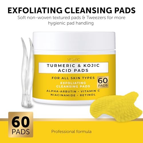 VALITIC Turmeric Kojic Acid Cleansing Pads - Exfoliating Dark Spot Remover for Face with Vitamin C, Alpha Arbutin, Niacinamide and Retinol - 60 Count Avelisse