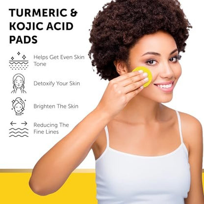 VALITIC Turmeric Kojic Acid Cleansing Pads - Exfoliating Dark Spot Remover for Face with Vitamin C, Alpha Arbutin, Niacinamide and Retinol - 60 Count Avelisse