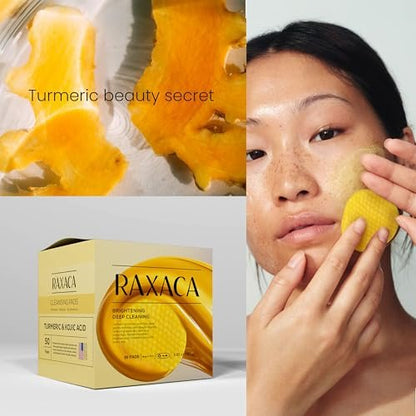 Kojic Acid Turmeric Exfoliating Cleansing Pads with Vitamin C – Dark Spot Remover & Deep Pore Cleanser, 50 Cotton Pads