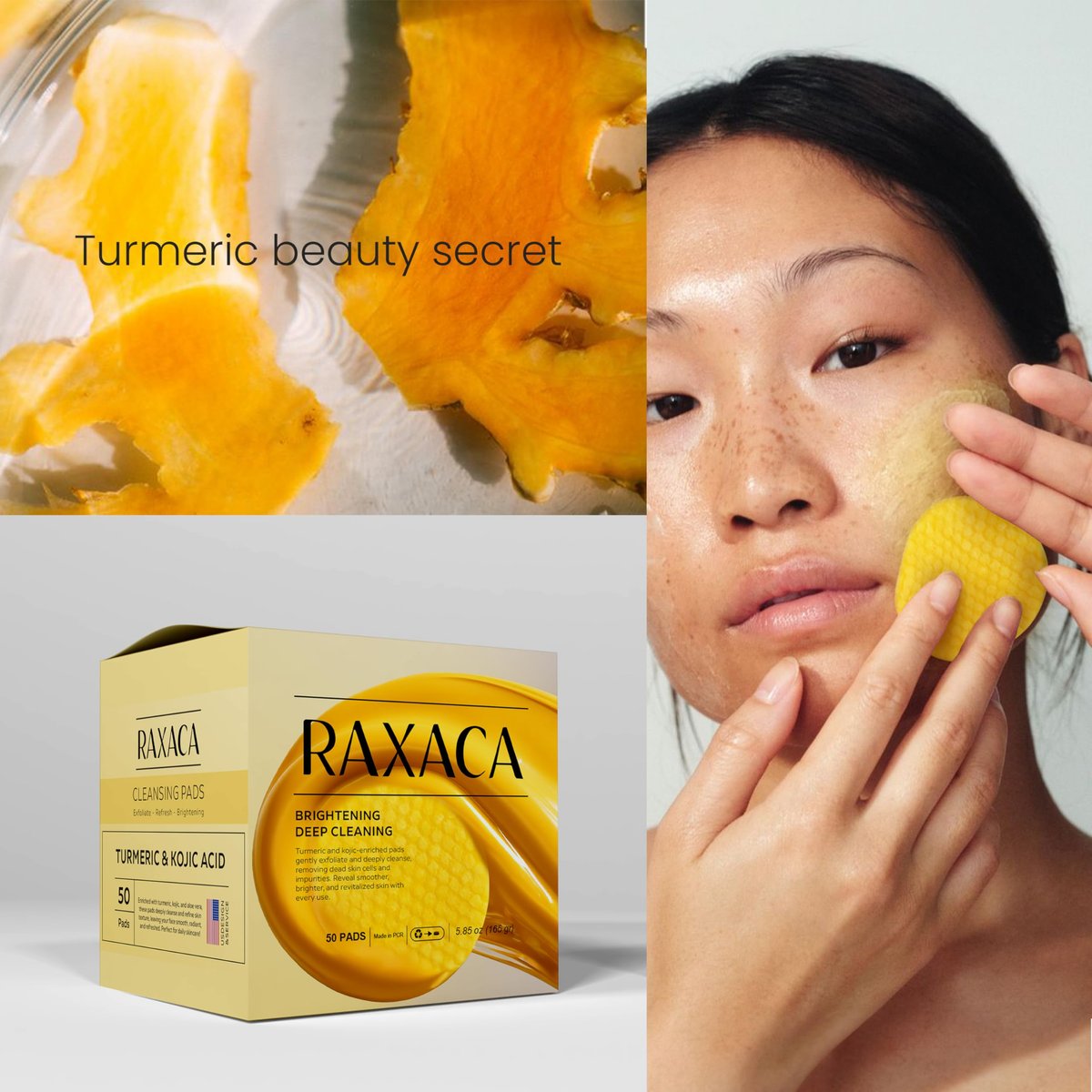 Kojic Acid Turmeric Exfoliating Cleansing Pads with Vitamin C – Dark Spot Remover & Deep Pore Cleanser, 50 Cotton Pads - görsel 3