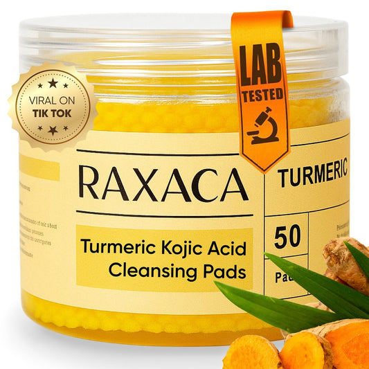Kojic Acid Turmeric Exfoliating Cleansing Pads with Vitamin C – Dark Spot Remover & Deep Pore Cleanser, 50 Cotton Pads